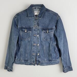 Retro 90s Old Navy Jean Jacket - Womens M - Blue Denim Trucker Crop Boxy Fit